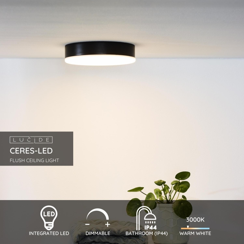 Lucide CERES-LED - Zapustené stropné svietidlo Kúpeľňa - Ø 21,5 cm - LED Rozm. - 1x30W 3000K - IP44 - Čierna